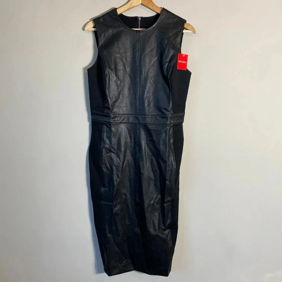 NWT Spanx Leather-Like Combo Fitted Sheath Dress Womens Medium Luxe Black 20393R - Picture 6 of 16